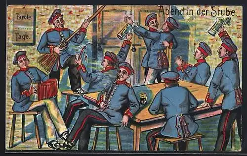 AK Feiernde Reservisten in der Stube