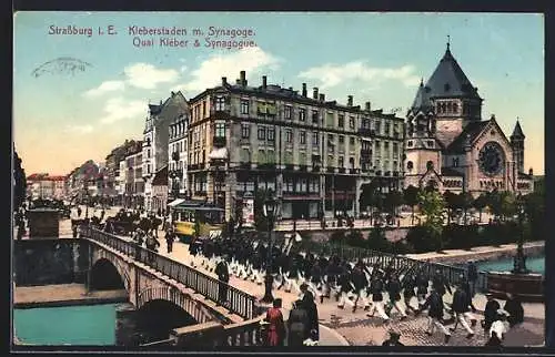 AK Strassburg I. E. Kieberstaden m. Synagoge, Quai Kléber & Synagogue