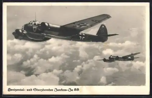 AK Horizontal- und Sturzbomber Junkers Ju-88 im Formationsflug