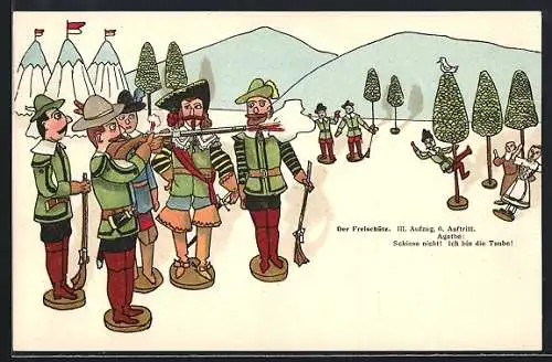 Künstler-AK Holzspielzeug, Oper, Der Freischütz, Agathe
