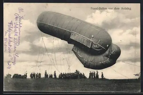 Foto-AK Start eines militärischen Beobachtungs-Ballons
