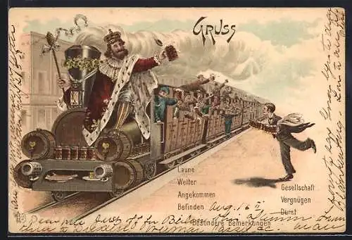 AK König mit Bierkrug fährt mit der Eisenbahn