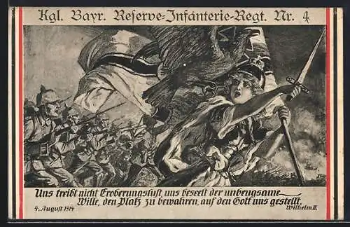 AK Lothring, Infanterie-Regiment Nr. 158, 7. Kompanie, Germania mit Flagge und Adler