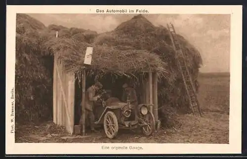 AK Auto Gregoire, Soldaten in Uniform tarnen ein Fahrzeug, Eine originelle Garage