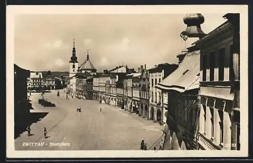 AK Zwittau, Stadtplatz mit Kirche