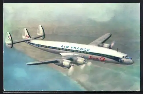 AK Flugzeug Lockheed Super-G Constellation der Air France im Flug