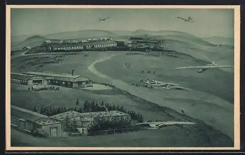 AK Wasserkuppe / Rhön, Berggasthof Wasserkuppe und Flugplatz