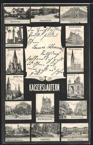 AK Kaiserslautern, Synagoge, Hauptbahnhof, Gewerbemuseum