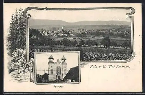AK Sulz u. W. /Els., Synagoge, Blick auf den Ort