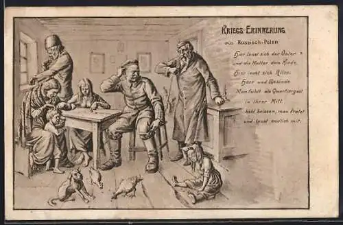 Künstler-AK Deutscher Soldat bei einer jüdischen Familie in Russisch-Polen, Läuse