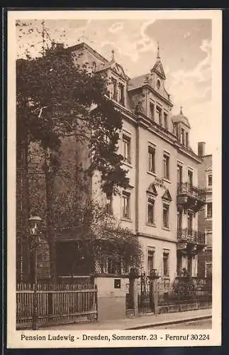 AK Dresden-Blasewitz, Pension Ludewig, Sommerstrasse 23 (Sebastian-Bach-Strasse)