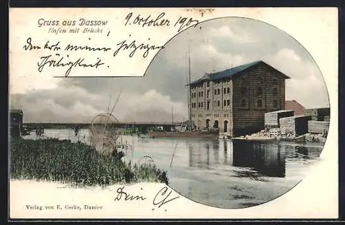 AK Dassow, Hafen mit Brücke