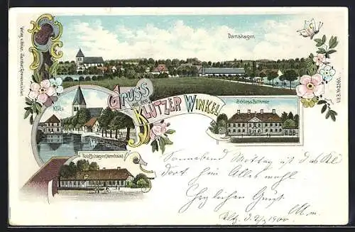 Lithographie Klütz, Ortsansicht, Schloss Bothmer, Damshagen