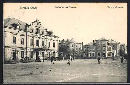 AK Dresden-Gruna, Gasthof zur grünen Wiese, Bodenbacher Strasse, Zwingli-Strasse