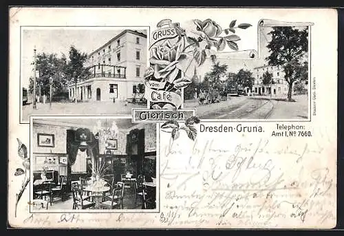 AK Dresden-Gruna, Café Gierisch, Strassenbahn