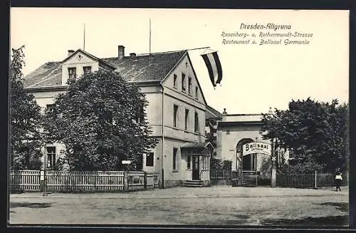 AK Dresden-Altgruna, Restaurant Ballsaal Germania, Rosenbergstrasse u. Rothermundtstrasse