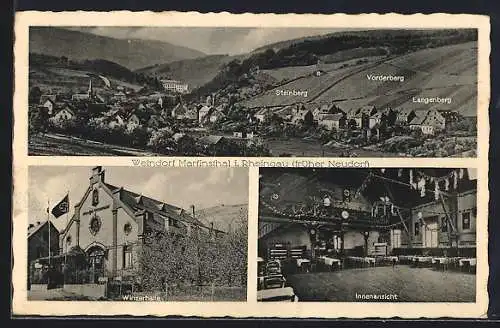 AK Martinsthal i. Rheingau, Innen- und Aussenansicht der Winzerhalle, 