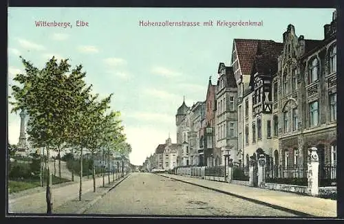 AK Wittenberge /Elbe, Hohenzollernstrasse mit Kriegerdenkmal