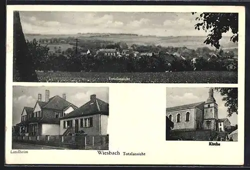 AK Wiesbach / Saar, Landheim, Kirche, Ortspanorama