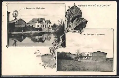 AK Böelschuby, H. Jacobsen`s Hofbesitz, N. Petersen`s Hofbesitzt