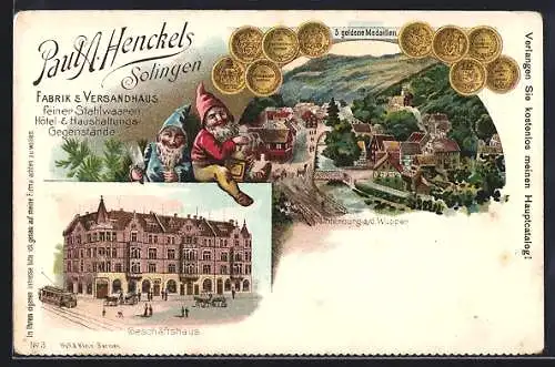 Lithographie Solingen, Paul A. Henckels Fabrik & Versandhaus, Unterburg a. d. Wupper, Zwerge