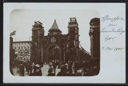 Foto-AK Berlin-Tiergarten, Ehrenpforte am Brandenburger Tor 1900