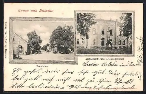 AK Bassum, Amtsgericht mit Kriegerdenkmal, Bremerstrasse