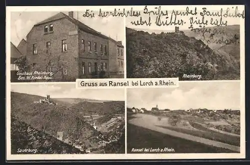 AK Ransel bei Lorch, Gasthaus Rheinburg, Bes. W. Riedel-Roos, Rheinburg, Sauerburg