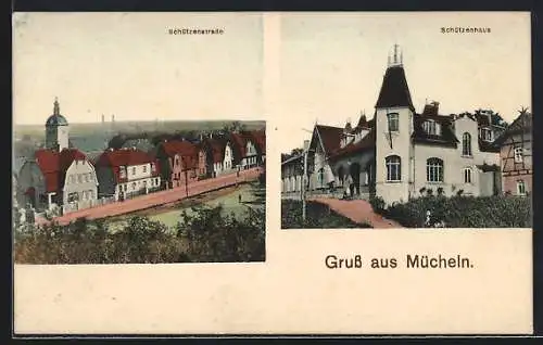 AK Mücheln / Geiseltal, Gasthof Schützenhaus und Schützenstrasse