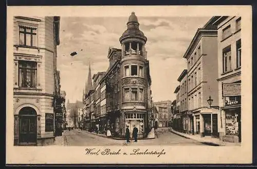 AK Wesel / Rhein, Brück- und Lombertstrasse mit Geschäften