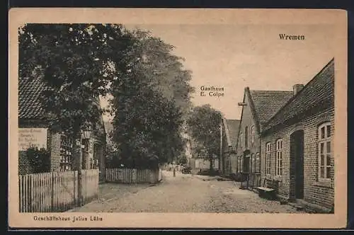 AK Wremen, Gasthaus E. Colpe und Geschäft Julius Lübs