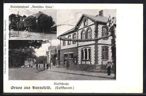 AK Harsefeld, Bahnhofshotel Deutsches Haus, Marktstrasse mit Geschäft