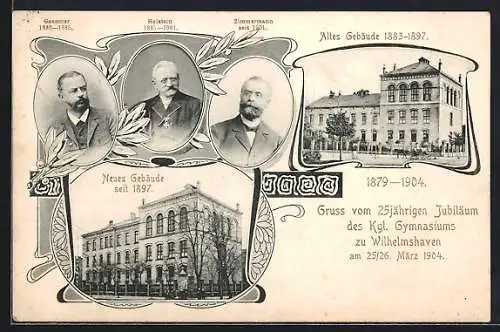 AK Wilhelmshaven, 25jähriges Jubiläum des Kgl. Gymnasiums 1904, Altes und Neues Gebäude