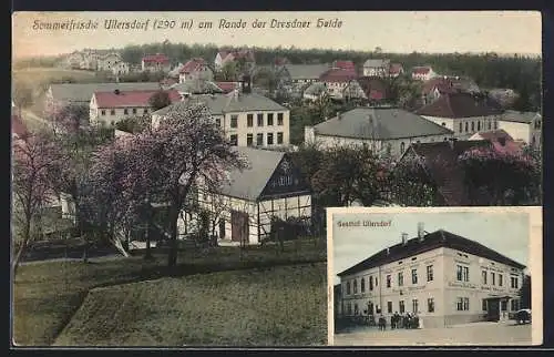 AK Ullersdorf / Dresdner Heide, Ortsansicht und Gasthof Ullersdorf