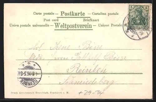 Passepartout-Lithographie Ahrensburg / Holstein, Eichenblatt mit Ansicht von Schloss Ahrensburg