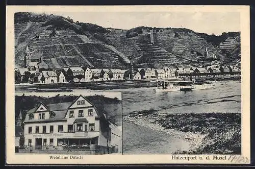 AK Hatzenport a. d. Mosel, Weinhaus Dötsch und Blick auf den Ort