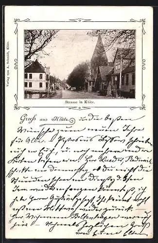 AK Klütz, Strassenpartie mit Blick zur Kirche
