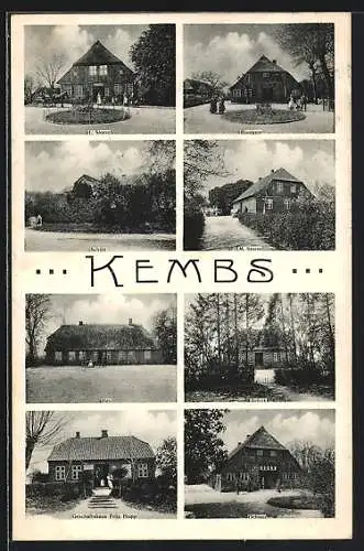 AK Kembs, Gasthaus von L. Storm, Geschäft von Fritz Hopp, Gehöfte Bumann, Schütte, M. Storm und Behnk