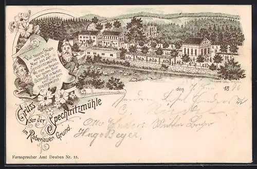 Lithographie Rabenau / Sachsen, Restaurant Spechtritzmühle, Zwerg