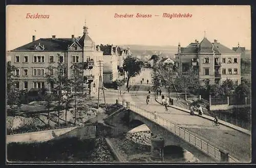 AK Heidenau / Sachsen, Dresdner Strasse mit Müglitzbrücke