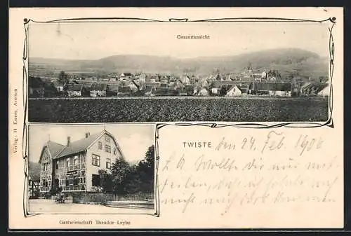 AK Twiste, Gasthaus von Theodor Leyhe und Gesamtansicht