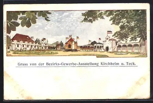 Künstler-AK Kirchheim unter Teck, Bezirks-Gewerbe-Ausstellung 1902