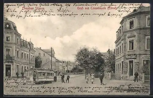 AK Cossebaude /Elbtal, Restaurant zum Deutschen Haus in der Dresdner Strasse mit Strassenbahn