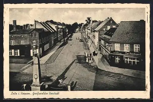 AK Loitz, Greifswalder Vorstadt, Strassenansicht von oben