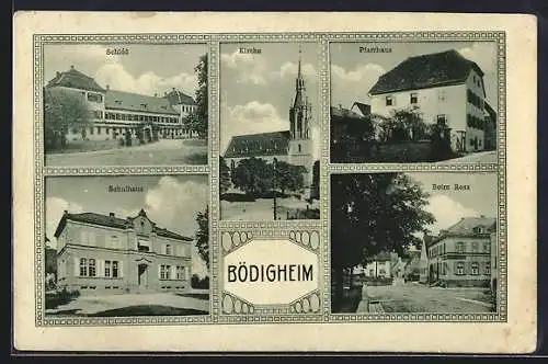 AK Bödigheim, Kirche, Pfarrhaus, Schloss, Schulhaus