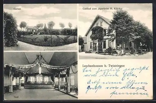 AK Lerchenhausen b. Twistringen, Gasthaus zum Jägerheim, Inh. H. Klöcker, Saal und Garten