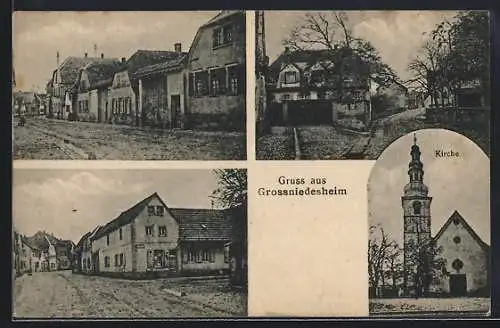 AK Grossniedesheim, Kirche und Partien im Ort