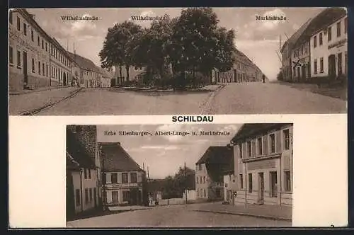 AK Schildau, Gasthof zum deutschen Haus, Wilhelmstrasse, Marktstrasse