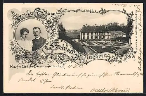 AK Winhöring, Blick auf Schloss Winhöring und Portrait Graf u. Gräfin Törring-Jettenbach