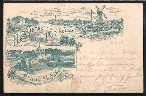Lithographie Hamburg-Cranz, H. Sietas zum alten Fährhause
